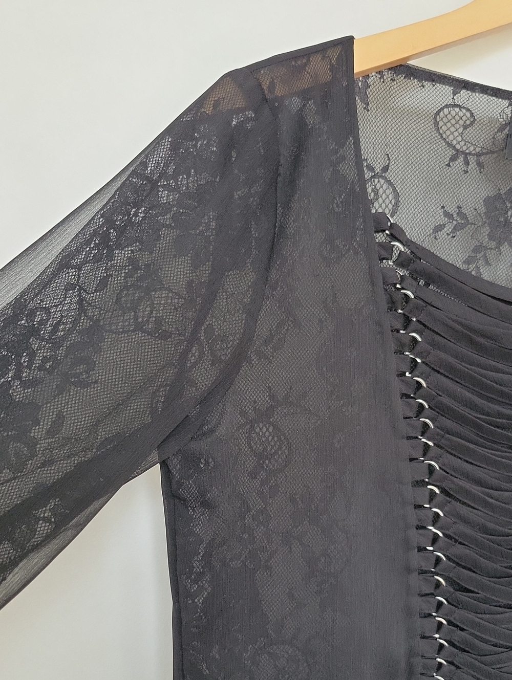 The Kooples Black Lace Sheer Long-Sleeve Peplum Blouse - Picture 7 of 15